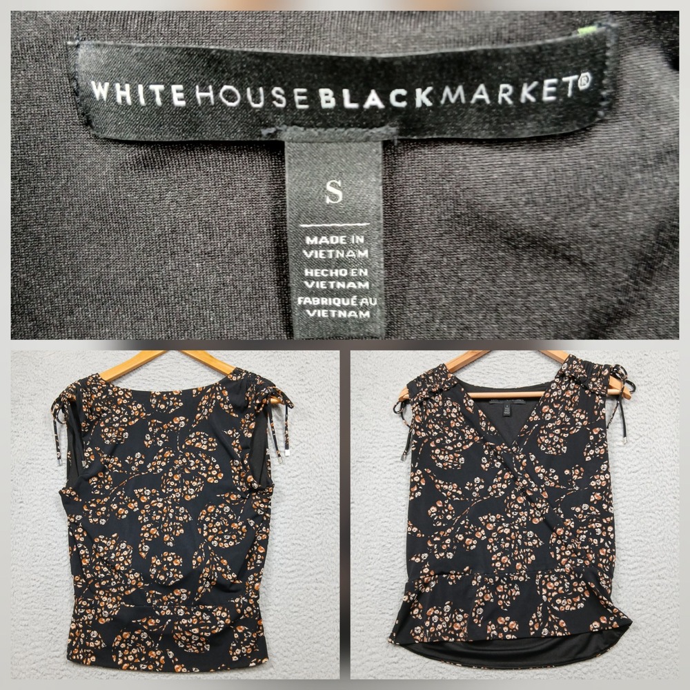 White‎ House Black Market Floral Wrap Blouse Women's Small Black Brown